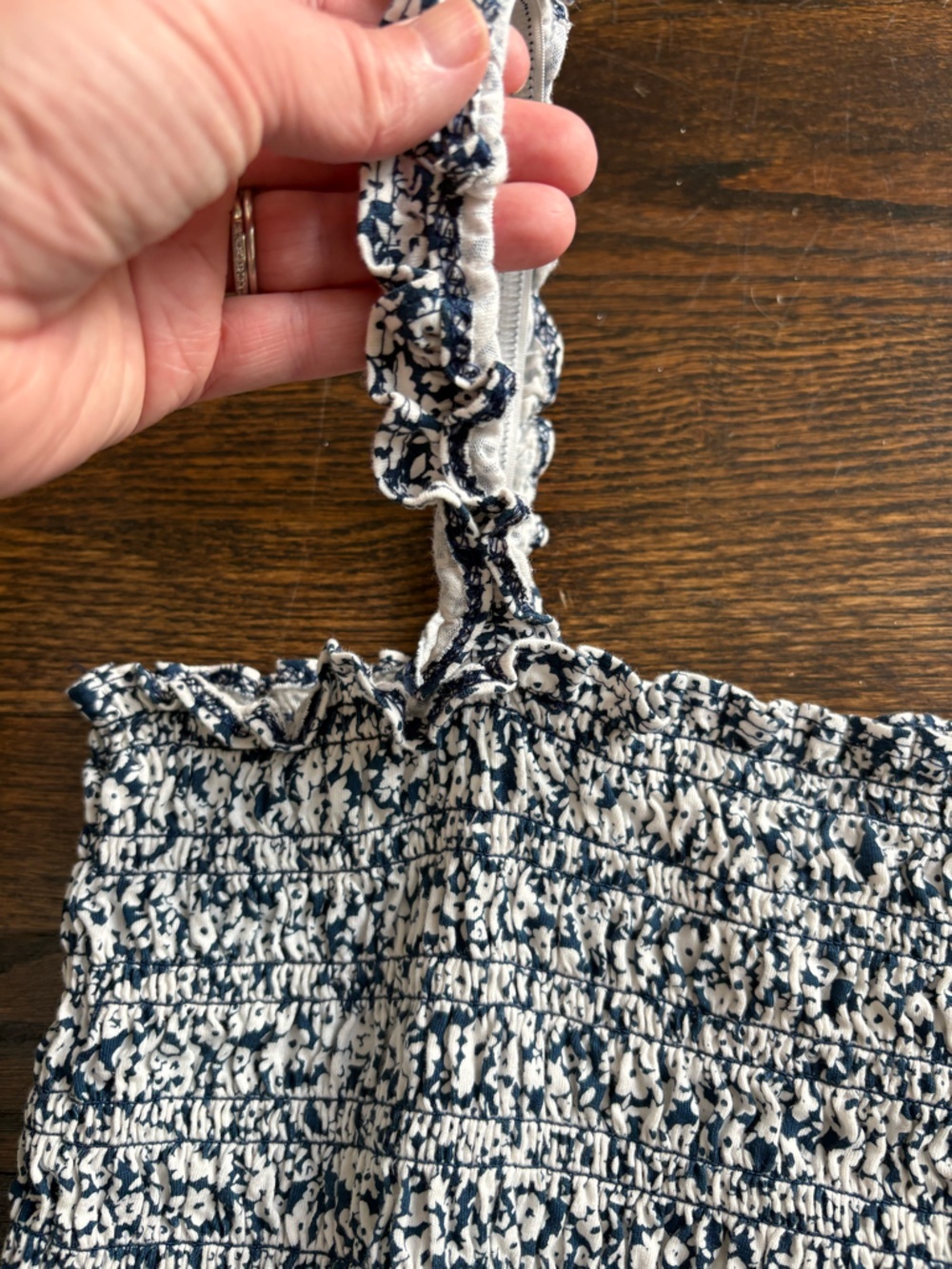 Old Navy Smocked Floral Cropped Camisole - Blue & White - Picture 3 of 5